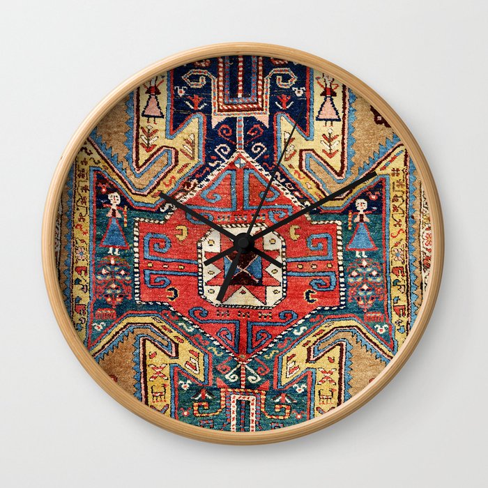 Sevan Medallion Bijar Kurdistan Persian Antique Rug Print  Wall Clock