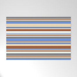 [ Thumbnail: Colorful Sienna, Mint Cream, Gray, Cornflower Blue & Beige Colored Striped Pattern Welcome Mat ]