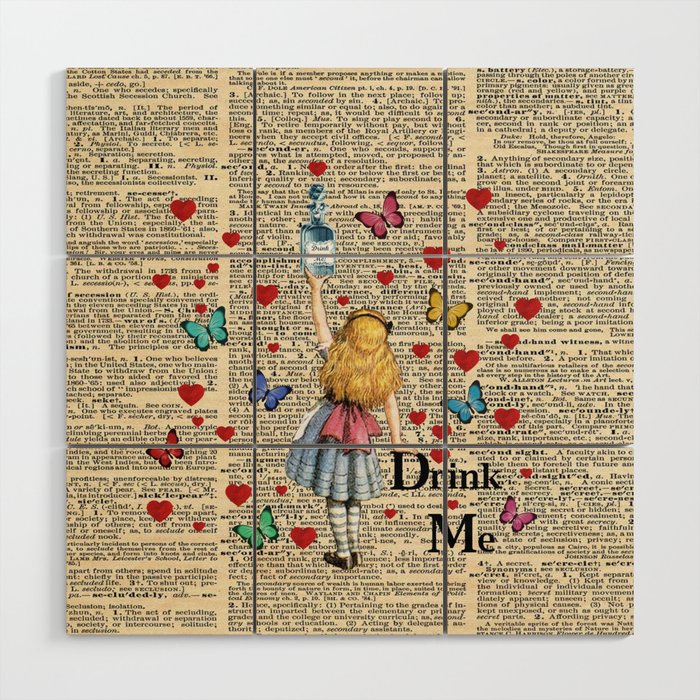 Drink Me - Vintage Dictionary Page - Alice In Wonderland Wood Wall Art