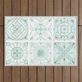 Mint and gold ceramic tiles Outdoor Rug