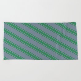 [ Thumbnail: Light Slate Gray and Sea Green Colored Striped/Lined Pattern Beach Towel ]