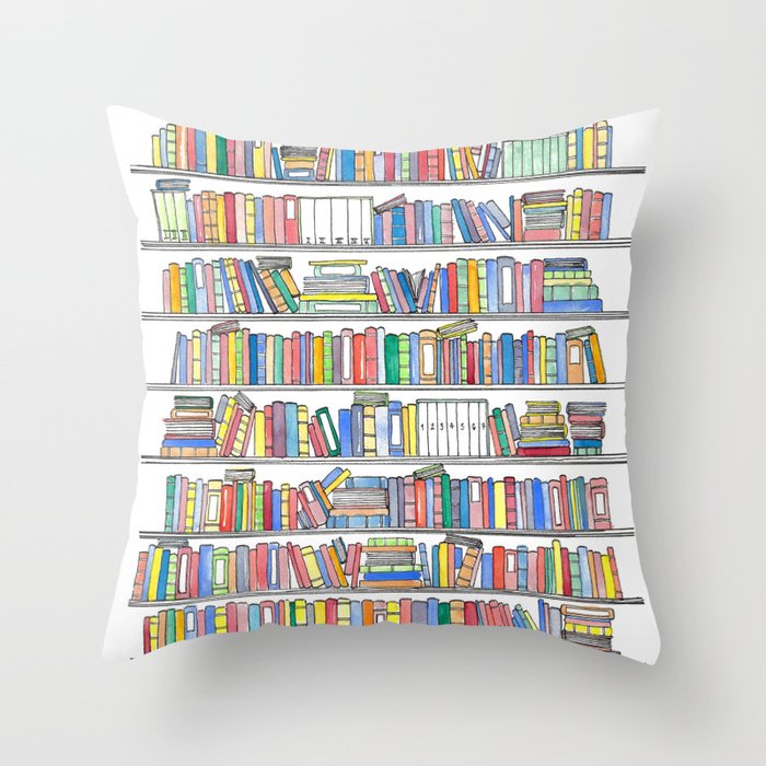 Colorful Bookcase Throw Pillow