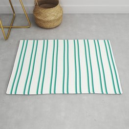 [ Thumbnail: White, Aquamarine, and Dark Cyan Colored Lined Pattern Rug ]