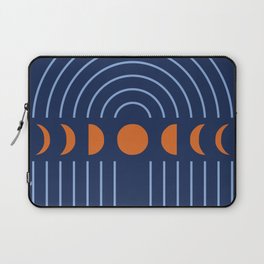 Geometric Lines and Shapes 12 in Navy Blue Orange (Rainbow and Moon Phases Abstract) Laptop Sleeve