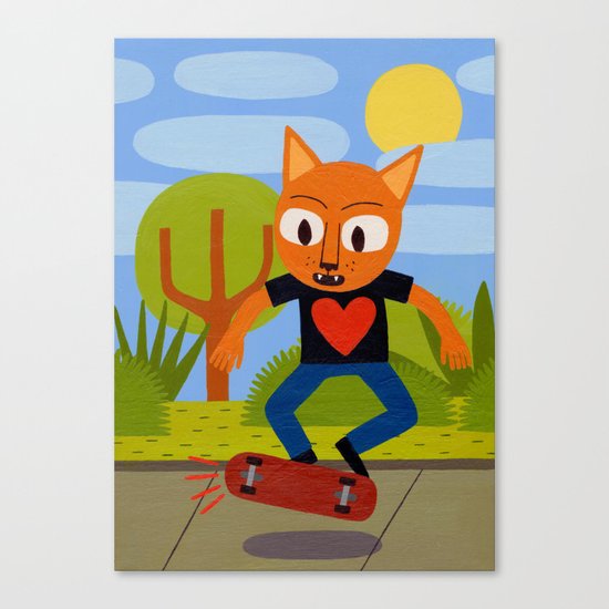 Skateboarding Cat Canvas Print
