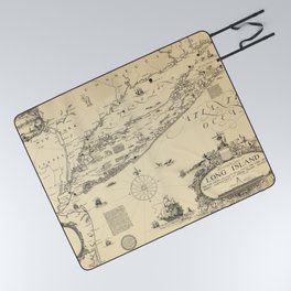 1925 Vintage Historical Map of Long Island and the Sound Picnic Blanket