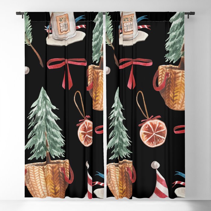 Christmas Watercolor Pattern 02 Blackout Curtain