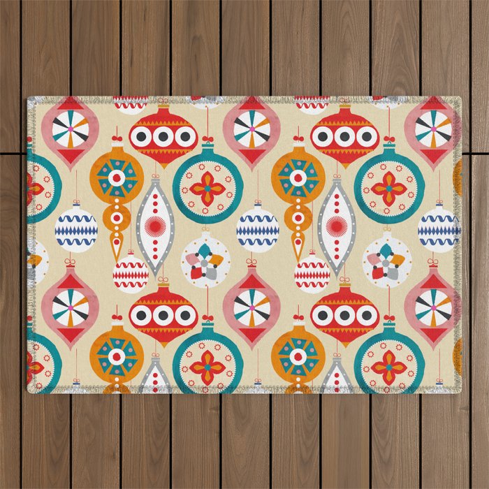 Retro christmas ornaments pattern Outdoor Rug