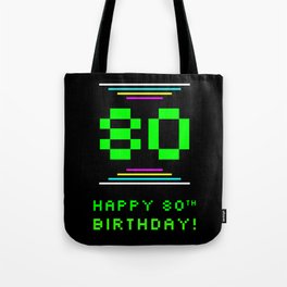 [ Thumbnail: 80th Birthday - Nerdy Geeky Pixelated 8-Bit Computing Graphics Inspired Look Tote Bag ]