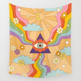 retro hippie boho rainbow print  Wall Tapestry