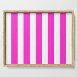 Razzle dazzle rose - solid color - white vertical lines pattern Serving Tray