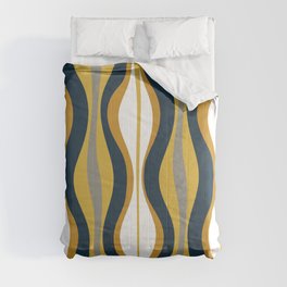 Hourglass Abstract Mid Century Modern Retro Pattern in Mustard Yellow, Navy Blue, Grey, and White Comforter