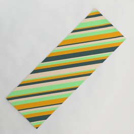 [ Thumbnail: Orange, Dark Slate Gray, Bisque, and Green Colored Lined/Striped Pattern Yoga Mat ]