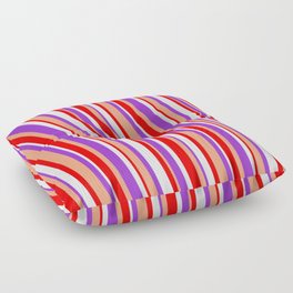 [ Thumbnail: Red, Lavender, Dark Orchid & Light Salmon Colored Pattern of Stripes Floor Pillow ]