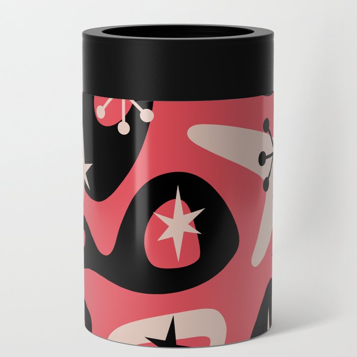 Retro Mid Century Modern Spaced Out Composition 348 Black Coral and Beige Can Cooler