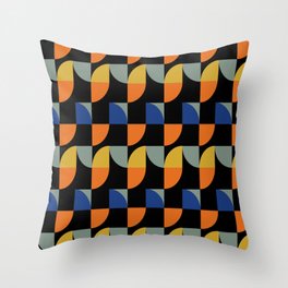 Revival Geometric pattern Vintage orange yellow blue black Throw Pillow