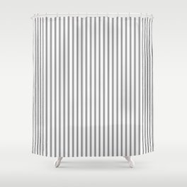 Ticking Narrow Striped Pattern in Dark Black and White Shower Curtain