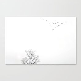 Black and White Landscape With Tree and Birds Canvas Print