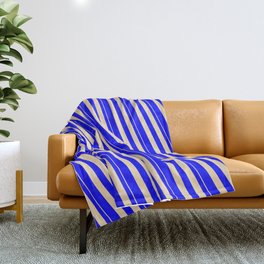[ Thumbnail: Tan & Blue Colored Stripes/Lines Pattern Throw Blanket ]