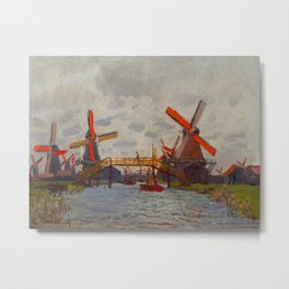 Claude Monet Impressionist Landscape Oil Painting Mills at Westzijderveld near Zaandam Metal Print