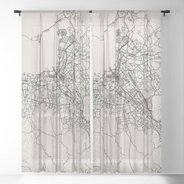 Japan, Fukuoka Black&White Map - Sheer Curtain