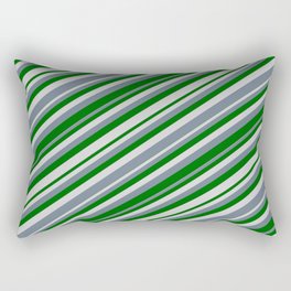 [ Thumbnail: Slate Gray, Dark Green & Light Gray Colored Striped/Lined Pattern Rectangular Pillow ]