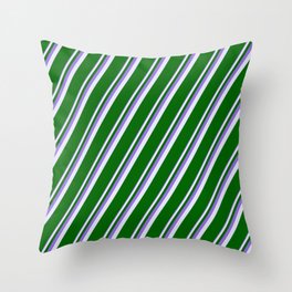 [ Thumbnail: Purple, Lavender & Dark Green Colored Pattern of Stripes Throw Pillow ]