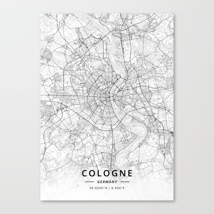 Cologne, Germany - Light Map Canvas Print