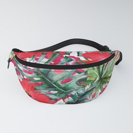 Tropical Red Pink Forest Green Palm Tree Floral Fanny Pack