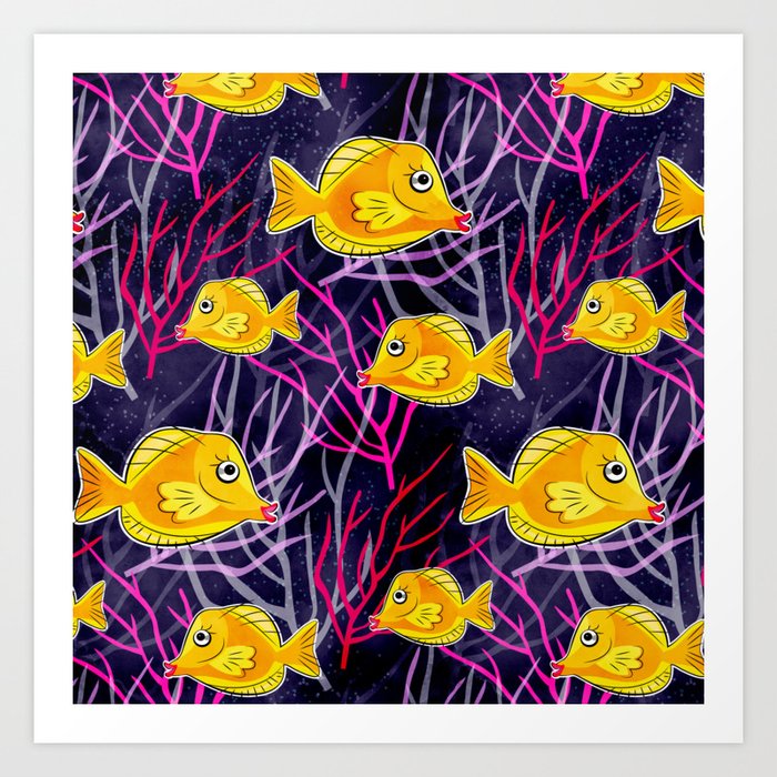 Yellow Tang in a Coral Reef Art Print