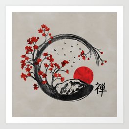 Zen Enso Circle and Sakura Branches Art Print