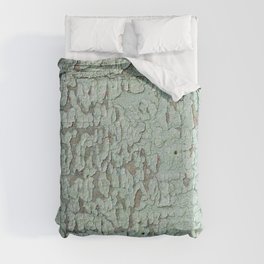 Part of wood with peeled green paint, abstract texture Duvet Cover