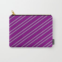 [ Thumbnail: Purple, Grey, and Light Slate Gray Colored Lined/Striped Pattern Carry-All Pouch ]