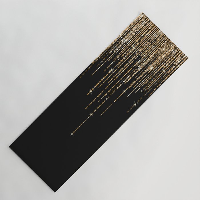 Luxury Chic Black Gold Sparkly Glitter Fringe Yoga Mat by La Femme