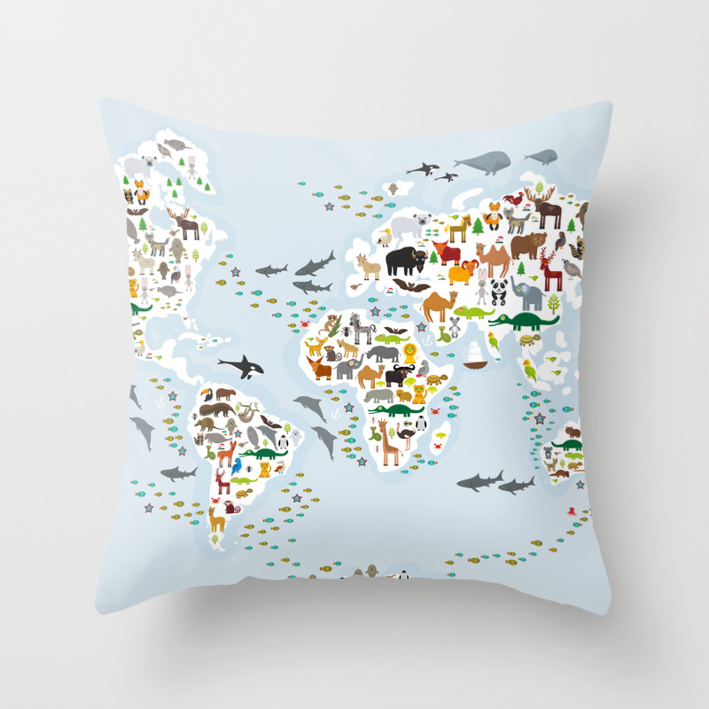 Cartoon Animal World Map For Children And Kids Animals From All