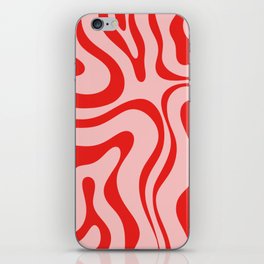 Modern Retro Liquid Swirl Abstract Pattern Vertical Cherry Red Pink iPhone Skin