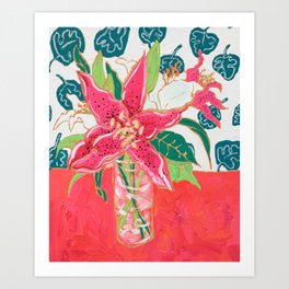 Pink and White Lily Bouquet with Matisse Wallpaper Art Print