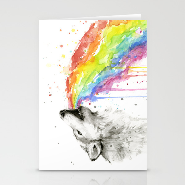 Wolf Rainbow Watercolor Animal Stationery Cards By Olechka Society6