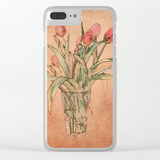 Vintage tulips Clear iPhone Case