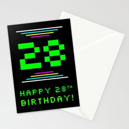 [ Thumbnail: 28th Birthday - Nerdy Geeky Pixelated 8-Bit Computing Graphics Inspired Look Stationery Cards ]
