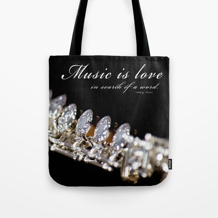 Music is Love Flute Portrait with Romantic Quote Tote Bag