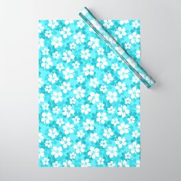 Tropical Blue White Hibiscus Flowers Pattern Wrapping Paper