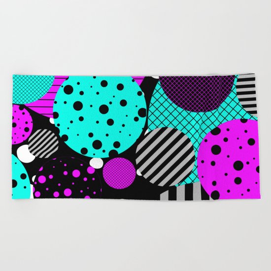 Circles, Bubbles And Stripes Beach Towel