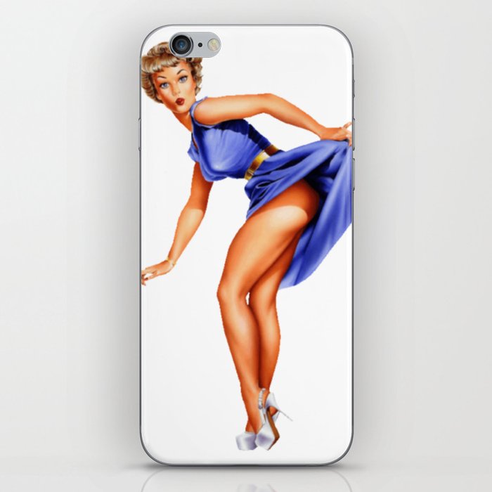 Sexy Blonde Vintage Pinup In Blue Dress iPhone Skin
