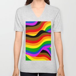 PRIDE Rainbow Flag POC Swirls V Neck T Shirt