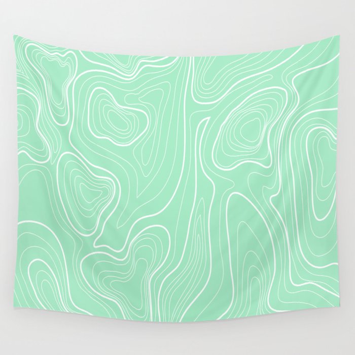 Soft Green Solid Topographic Map Geometric Pattern Wall Tapestry