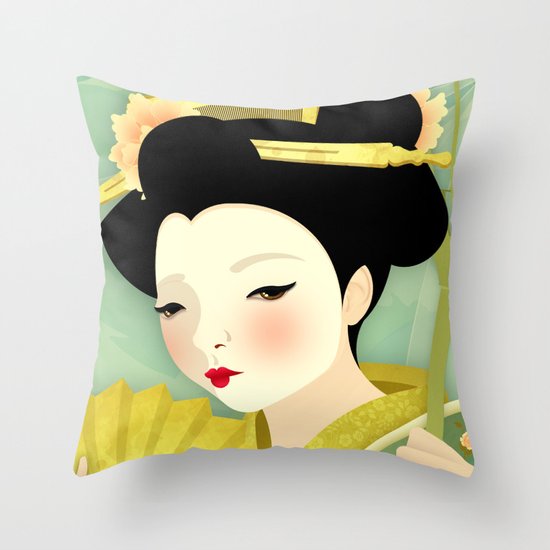 Geisha: Olive Throw Pillow