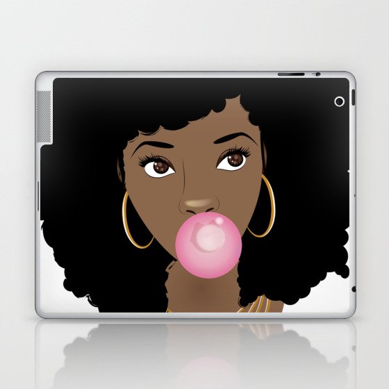 Black Woman Popping Pink Bubblegum Laptop & iPad Skin