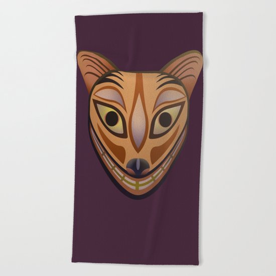 Feline tribal mask Beach Towel
