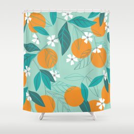Blooming oranges in leaves. illustration Shower Curtain